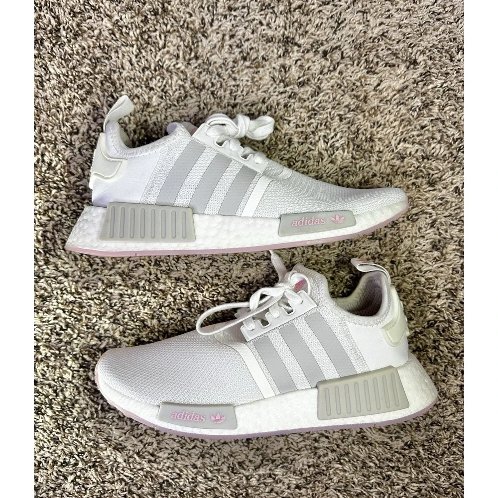 Adidas NMD_R1 Women's Size 7.5 White Grey Pink Rose Shoes Sneakers